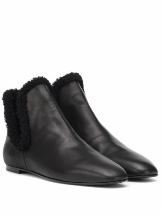 The Row Shoes - The Row Black Leather Shearling-Trim Ankle Booties